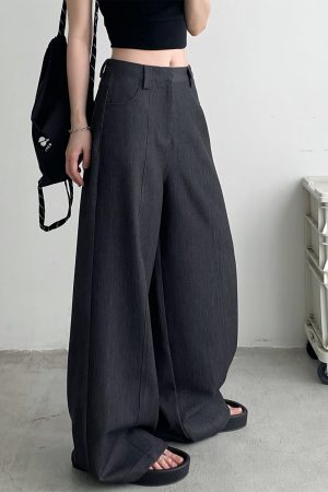 High-Waisted Wide-Leg Pants Suit for Women - Stylish Loose Casual Fit, Heavy-Duty Sun Grapefruit Color, Trendy Everyday Wear