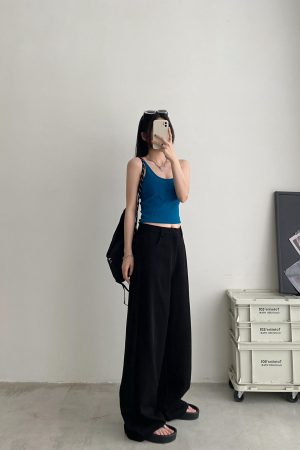 High-Waisted Wide-Leg Pants Suit for Women - Stylish Loose Casual Fit, Heavy-Duty Sun Grapefruit Color, Trendy Everyday Wear