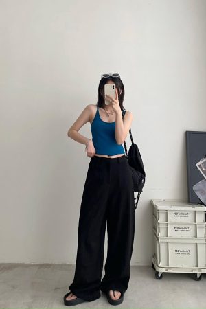 High-Waisted Wide-Leg Pants Suit for Women - Stylish Loose Casual Fit, Heavy-Duty Sun Grapefruit Color, Trendy Everyday Wear