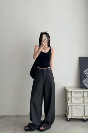 High-Waisted Wide-Leg Pants Suit for Women - Stylish Loose Casual Fit, Heavy-Duty Sun Grapefruit Color, Trendy Everyday Wear