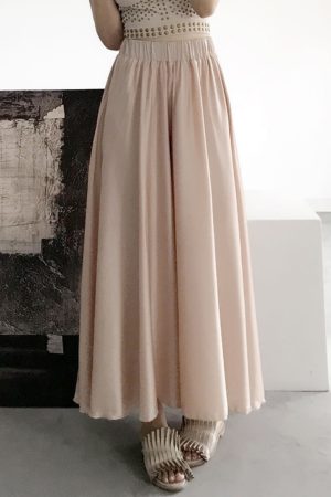 High-Waisted Wide-Leg Satin Casual Pants for Women - Elastic Waist, Vacation Chiffon Beach Style Trousers, Perfect for Summer Outfits