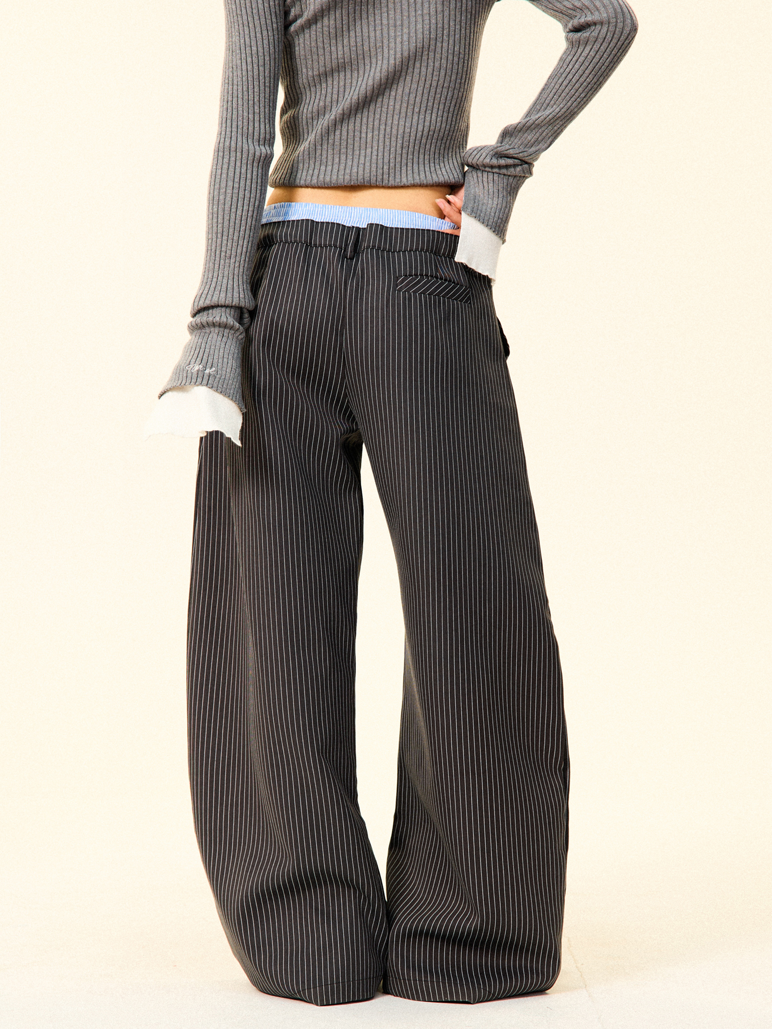 High-Waisted Wide-Leg Trousers for Women - American Vintage Vertical Striped Casual Pants, Loose Slim Fit, 90s Inspired Fashion High-Waisted Wide-Leg Trousers for Women - American Vintage Vertical Striped Casual Pants, Loose Slim Fit, 90s Inspired Fashion