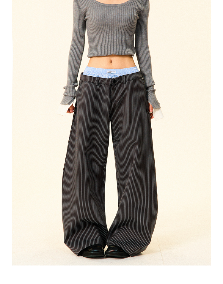 High-Waisted Wide-Leg Trousers for Women - American Vintage Vertical Striped Casual Pants, Loose Slim Fit, 90s Inspired Fashion High-Waisted Wide-Leg Trousers for Women - American Vintage Vertical Striped Casual Pants, Loose Slim Fit, 90s Inspired Fashion