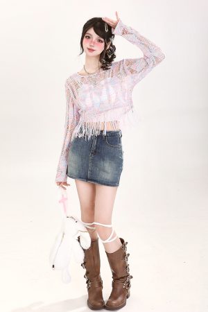 Hollow Knit Top for Women - Summer Casual Loose Short Sleeve Sun Protection Cover-Up Shirt, Versatile Lightweight Fashion