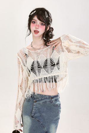 Hollow Knit Top for Women - Summer Casual Loose Short Sleeve Sun Protection Cover-Up Shirt, Versatile Lightweight Fashion