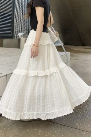 Hollow Lace Long Skirt - Elegant Cake Skirt for Women, Perfect for 90s Style and Special Occasions, Limited Time Discount