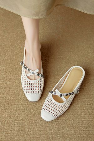 Hollow Open-Toe Sandals for Women - Breathable Bowknot Half Slippers, Fashionable and Versatile Summer Footwear
