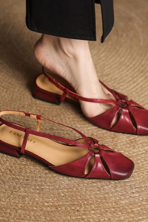 Hollow Slim Genuine Leather Open-Toe Sandals for Women - Sweet Artistic Fashion, Spring/Summer 2023, Trendy Y2K Style