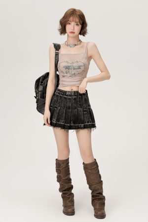 Hot Girl Mesh Camisole - Women's Slimming Summer Top, Fake Two-Piece Style, Trendy 90s-Inspired Fashion