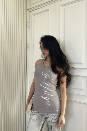 Ink Splash Studded Gray Vest with Flared Pants Set - Trendy Y2K Style Outfit for a Chic Look