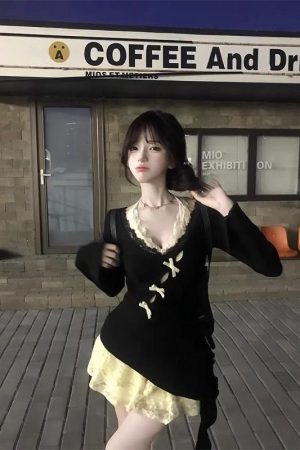 Irregular Butterfly Hollow-Out Halter Lace Dress â€“ Women's Layered Two-Piece Set for Spring & Autumn, Sweet & Spicy Style