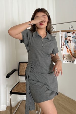 Irregular Design Little Black Dress with Polo Collar - Versatile Slim Fit for Women, Pure Desire Style, Trendy Niche Fashion