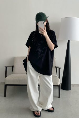 Irregular Letter Print Short Sleeve T-Shirt for Women - Sun Grapefruit Casual Top for Spring Summer, Y2K Style, Loose Fit