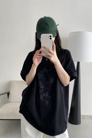 Irregular Letter Print Short Sleeve T-Shirt for Women - Sun Grapefruit Casual Top for Spring Summer, Y2K Style, Loose Fit