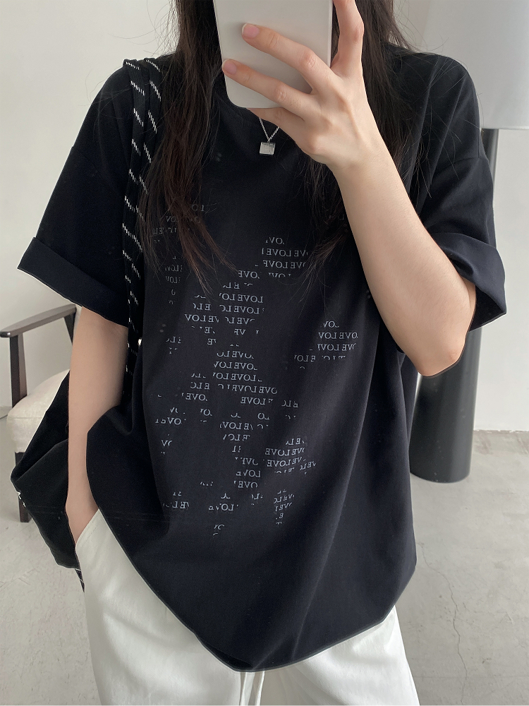 Irregular Letter Print Short Sleeve T-Shirt for Women - Sun Grapefruit Casual Top for Spring Summer, Y2K Style, Loose Fit Irregular Letter Print Short Sleeve T-Shirt for Women - Sun Grapefruit Casual Top for Spring Summer, Y2K Style, Loose Fit