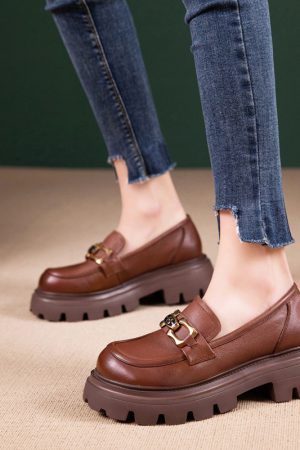 Italian Cowhide Soft-Soled Retro Leisure Shoes for Women - Comfortable Non-Tiring Design, Perfect for Everyday Style