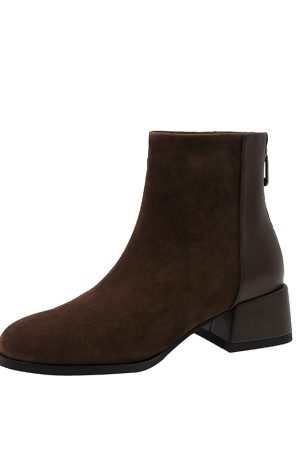 Italian Designer Vintage Chelsea Boots for Women - Genuine Leather Suede Chunky Heel Short Boots, Trendy Y2K Style