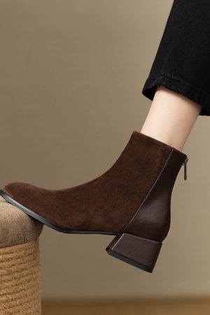 Italian Designer Vintage Chelsea Boots for Women - Genuine Leather Suede Chunky Heel Short Boots, Trendy Y2K Style