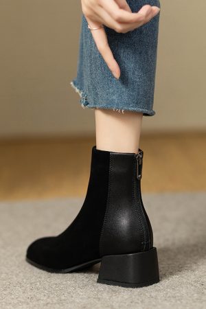 Italian Designer Vintage Chelsea Boots for Women - Genuine Leather Suede Chunky Heel Short Boots, Trendy Y2K Style