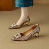 Italian Light Luxury Crystal Sequined High-Heeled Shoes for Women - Pointed Toe Square Buckle Flats, Elegant Rhinestone Design