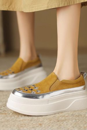 Italian-Style 6 cm Secret Chrisloub Soft Sole Genuine Leather Color-Blocking Casual Shoes for Women - Comfortable Versatile Footwear 2024