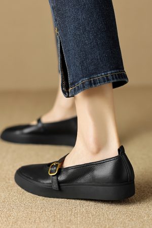 Italian-Style All-Leather Pointed Toe Flat One-Strap Shoes - 2.5 cm Soft Sole for Ultimate Comfort