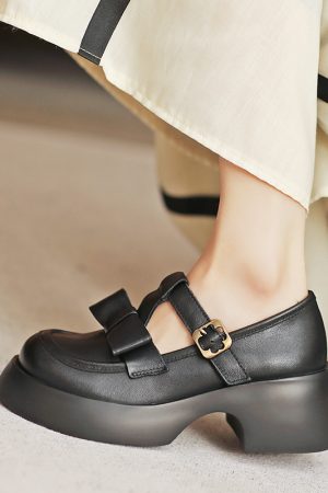 Italian-Style Bow Soft Sole 6 cm Heels - Comfortable Genuine Leather Footwear for Effortless Elegance
