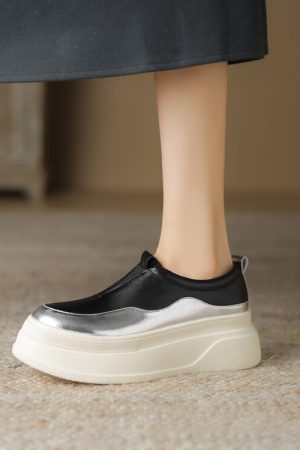 Italian-Style Color-Block Loafers for Women - 6 cm Thick-Soled Genuine Leather Soft Sole for All-Day Comfort