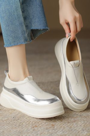 Italian-Style Color-Block Loafers for Women - 6 cm Thick-Soled Genuine Leather Soft Sole for All-Day Comfort