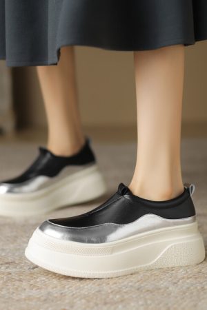 Italian-Style Color-Block Loafers for Women - 6 cm Thick-Soled Genuine Leather Soft Sole for All-Day Comfort