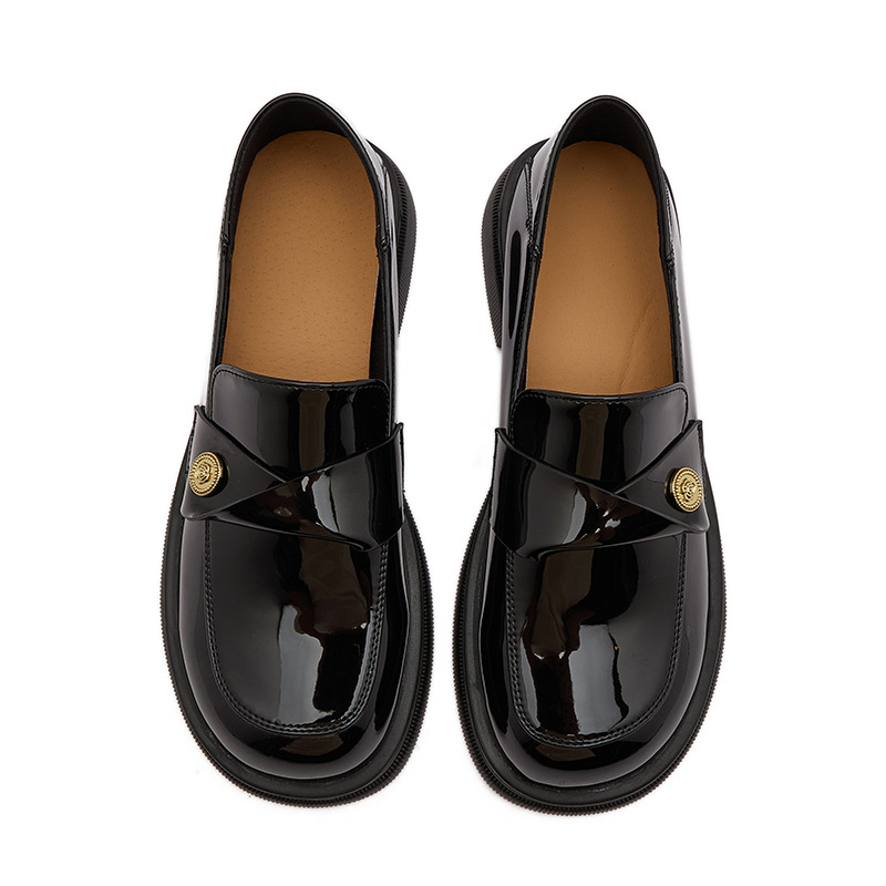 Italian-Style Genuine Leather Flat Loafers for Women - Soft-Soled Non-Fatiguing Shoes with 2.5 cm Small Gold Detail Italian-Style Genuine Leather Flat Loafers for Women - Soft-Soled Non-Fatiguing Shoes with 2.5 cm Small Gold Detail