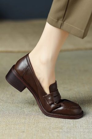 Italian-Style Genuine Leather Round-Toe Loafers - Thick-Soled Autumn Shoes for Skirts - Chic & Stylish Footwear