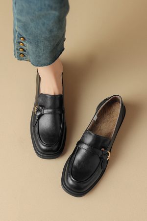 Italian-Style Genuine Leather Round-Toe Loafers for Women - 3 cm Soft-Soled Retro Comfortable Shoes