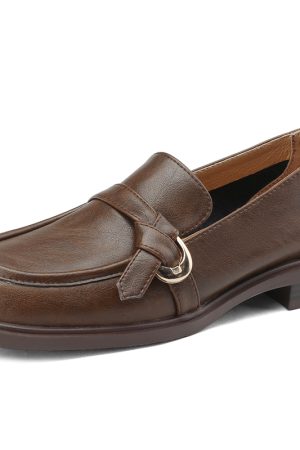 Italian-Style Genuine Leather Round-Toe Loafers for Women - 3 cm Soft-Soled Retro Comfortable Shoes