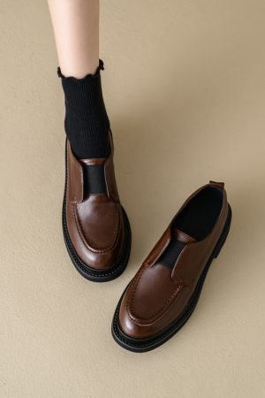Italian-Style Genuine Leather Slip-On Loafers for Women, 4.5 cm Soft Sole, Comfortable Round Toe, Perfect for Everyday Wear