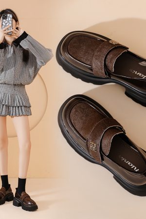 Italian-Style Genuine Leather Thick-Soled Loafers for Women - 6 cm Soft Sole Comfortable Shoes - New Model MM