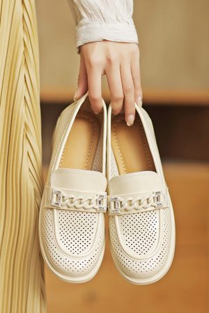 Italian-Style Hollow Genuine Leather Loafers - Soft-Soled, Non-Fatiguing Flats, 2.5 cm Heel - Trendy Y2K Fashion Footwear