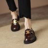 Italian-Style Soft-Soled Genuine Leather Round-Toe Loafers with Metal Buckle for Women - Non-Fatiguing Comfort, Chic Footwear