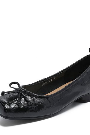 Italian-Style Soft-Soled Shoes with French Bow and Square Toe - Comfortable 2 cm Heels for Effortless All-Day Wear