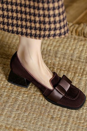 Italian-Style Suede High-Heeled Loafers for Women - Vintage French Design, Soft Sole, Comfortable Footwear