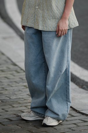 Japanese Gradient Retro Loose Straight-Leg Jeans for Men - Trendy Versatile Long Pants for Y2K and 90s Style