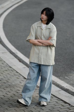 Japanese Gradient Retro Loose Straight-Leg Jeans for Men - Trendy Versatile Long Pants for Y2K and 90s Style
