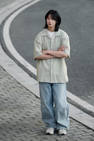 Japanese Gradient Retro Loose Straight-Leg Jeans for Men - Trendy Versatile Long Pants for Y2K and 90s Style