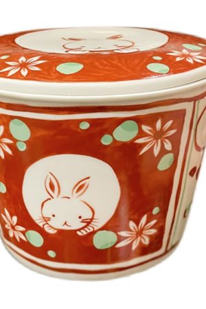 Japanese Hand-Painted Ceramic Noodle Bowl with Cute Cartoon Rabbit Handle and Lid - Perfect for Student Dorms and Home Decor