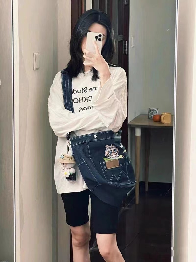 Japanese Korean Cartoon Embroidered Denim Crossbody Shoulder Bag - Large Capacity Tote for Students & Daily Commute Japanese Korean Cartoon Embroidered Denim Crossbody Shoulder Bag - Large Capacity Tote for Students & Daily Commute