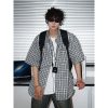 Japanese Retro Checkered Short Sleeve Shirt for Men and Women - Summer BF Style, Casual Loose Fit, Versatile Half-Sleeve Top