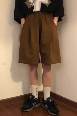 Japanese Retro Coffee Color Work Shorts for Men & Women - Summer Loose Casual Straight Wide-Leg Five-Point Pants