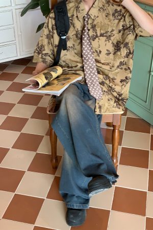 Japanese Retro Floral Print Short Sleeve Shirt - Summer Chic Hong Kong Style Casual Top for Effortless Y2K Fashion