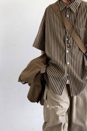 Japanese Retro Harajuku Striped Short Sleeve Shirt for Men and Women - Loose Boyfriend Style Summer Fashion Top