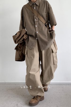 Japanese Retro Harajuku Striped Short Sleeve Shirt for Men and Women - Loose Boyfriend Style Summer Fashion Top